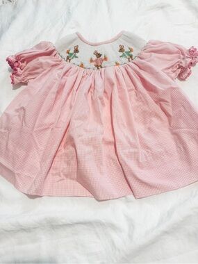 Pink Gingham Smocked Bunny Dress for Girls